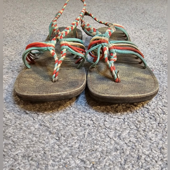 Plaka Seashell Hand Woven Flat Strappy Boho Tribal Aztec Sandal Size 8 - Picture 4 of 8